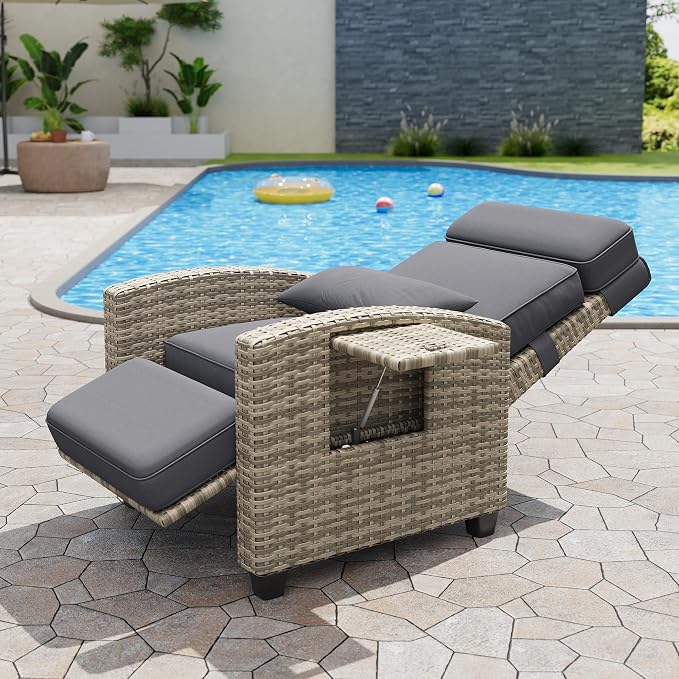 GarveeLife Outdoor Recliner Chair, PE Wicker Lounge Chair - Image 5