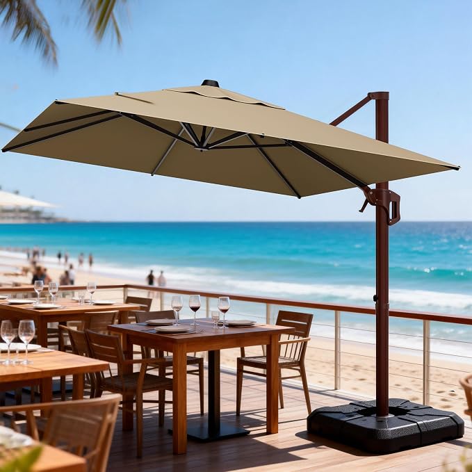 9' X 12' Cantilever Patio Umbrella Rectangle Outdoor Umbrella, 6-Level Tilt & by ORYNTREX