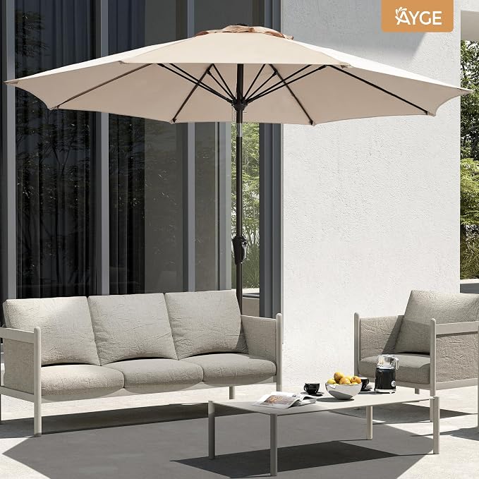 Ayge 9 FT Patio Umbrella Outdoor Table Umbrella Fiberglass Frame Beige | 9 FT - Image 5