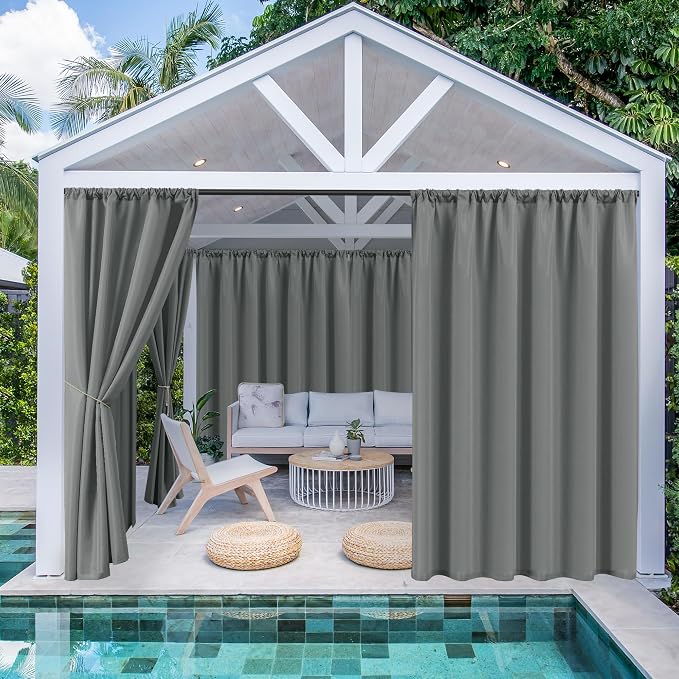 Outdoor Curtains for Patio Waterproof Rod Pocket 6 Pcs 54x120 Inch Grey | - Image 2
