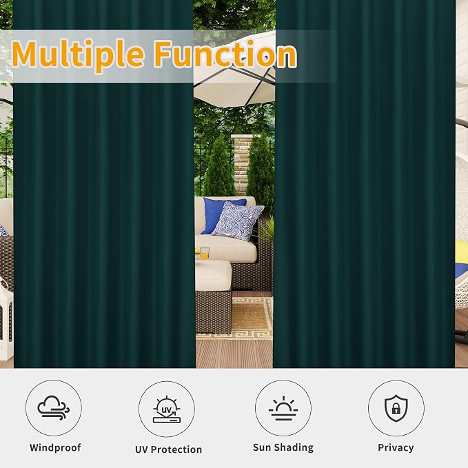 Easy-Going Outdoor Patio Curtains 2 Panels, 54x96 inch, Teal | Privacy - Image 5