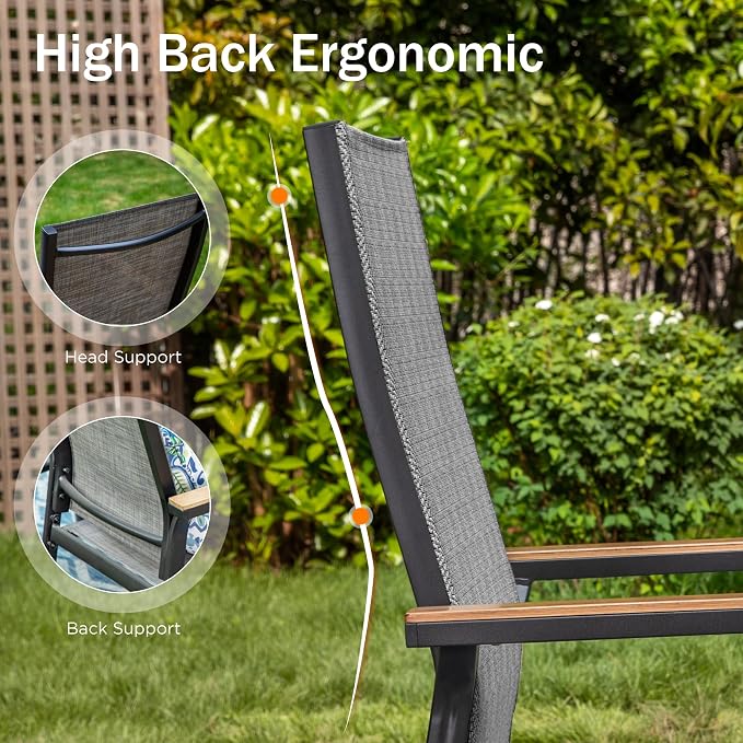 PHI VILLA Outdoor Stackable Dining Chairs Set of 2 w/Aluminum Frame, - Image 7