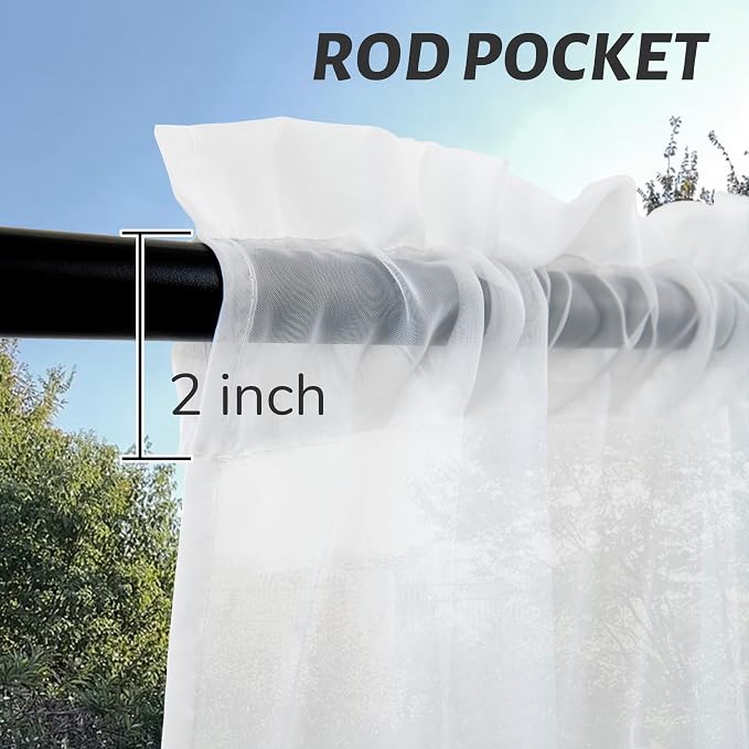 Outdoor Sheer Curtains for Patio Waterproof, 2 Panels Rod Pocket Indoor/Outdoor - Image 3