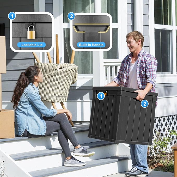 PatioZen 51 Gallon Resin Deck Box, Lockable Patio Outdoor Storage Box - Image 5