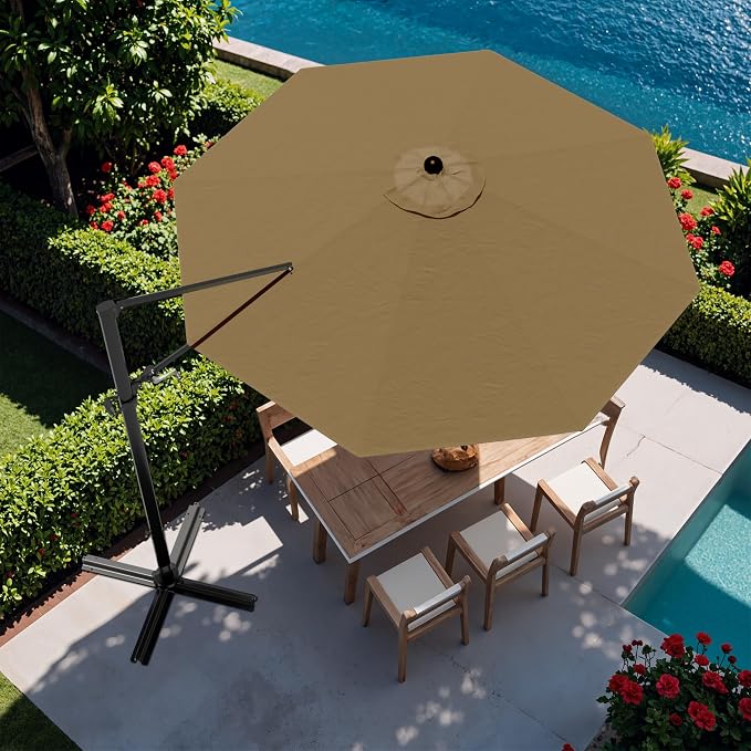 Devoko 10ft Cantilever Patio Umbrella, Round Large Outdoor Umbrella - Image 2