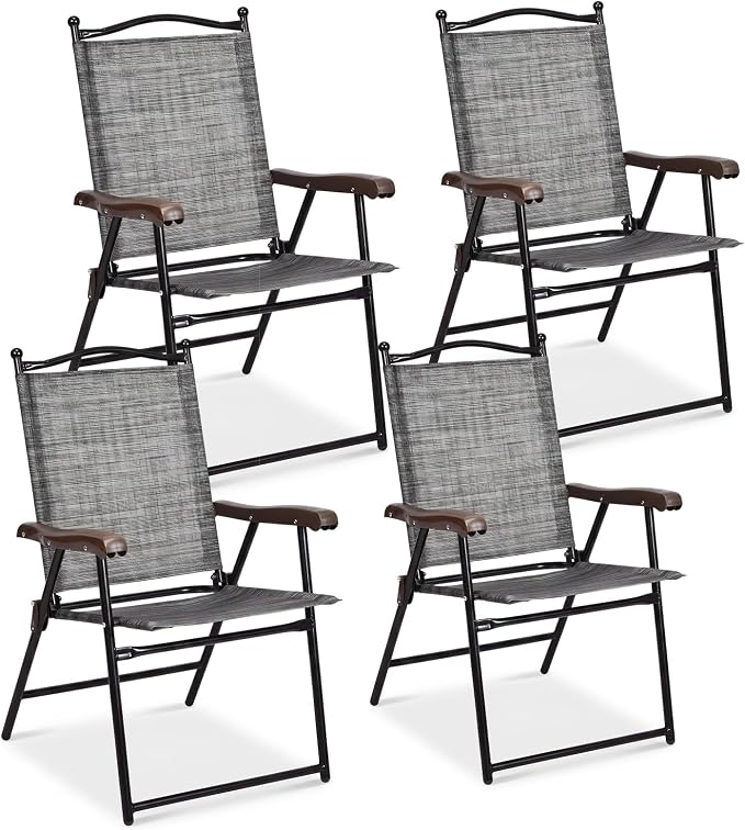 GIANTEX Set of 4 Patio Folding Chairs, Outdoor Patio Dining Chairs w/Armrest by Giantex