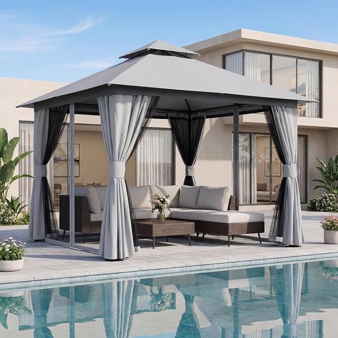 10'x10' Outdoor Gazebo, Heavy Duty Metal Frame Patio Canopy by LAUSAINTHOME