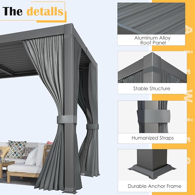 Airwire 10x20 ft Louvered Pergola All-Aluminum Frame | Outdoor Pergolas - Image 7