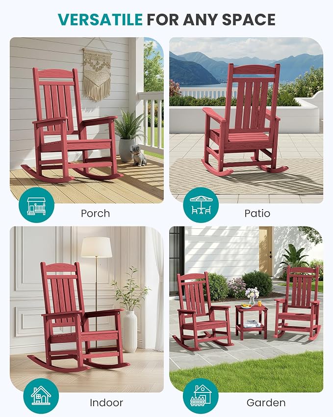 SERWALL Outdoor Rocking Chair Set of 4, Oversized Patio Rocking Chair, Porch - Image 9