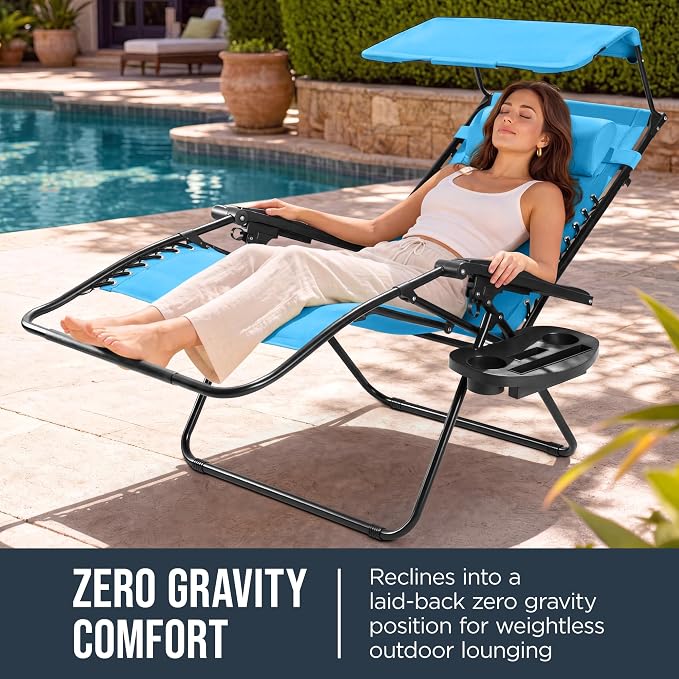 Best Choice Products Oversized Padded Zero Gravity Chair w/Canopy Headrest Cup - Image 3