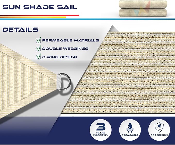 Windscreen4less 27' x 27' x 27' Sun Shade Sail Triangle Outdoor Canopy Cover UV - Image 3