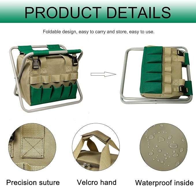 Folding Gardening Stool with Detachable Storage Tote Bag, Portable Garden Seat - Image 4