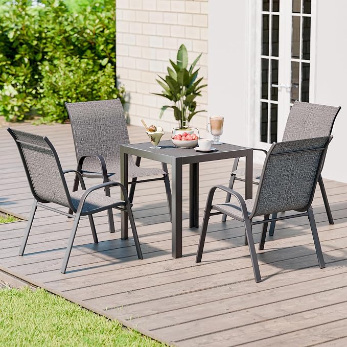 Patio Chairs Set of 4, Stackable Outdoor Dining Chairs Set - Image 2
