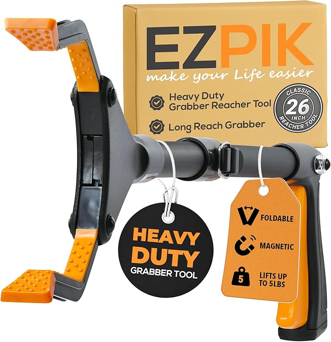 EZPIK® Reaching Aid Tool Grabber Reacher + Magnets - Grabbers for Seniors, Trash Picker Upper Grabber - Trash Grabber Tool- Reacher Grabber Pickup Tool with Rotating Head (26" Grip Aid)