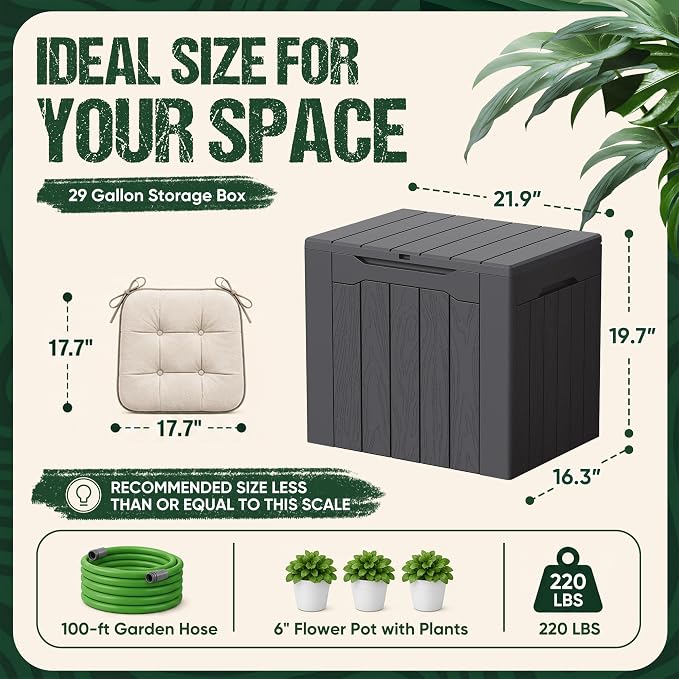 Devoko 29 Gallon Deck Box, Waterproof Resin Outdoor Storage Box | Lockable and - Image 6