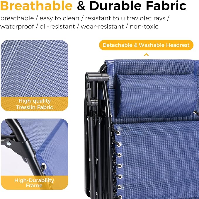 NEWBULIG Zero Gravity Chairs Set of 4, Folding Lounge Recliner Chair | Portable - Image 5