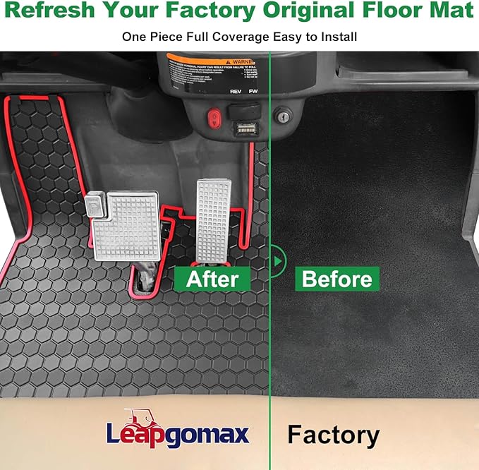 Golf Cart Floor Mat for Yamaha G29 Drive, Upgraded Non-Slip Full Coverage Liner Mats Replacement Thick Rubber, Fits Yamaha Drive (Gen1), G29, YDR, Adventurer (2007-2016)-Red Trim