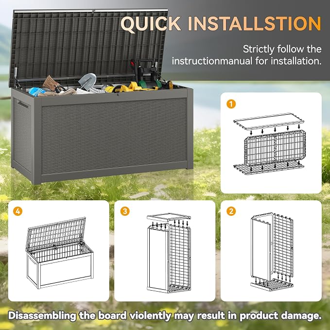 320 Gallon Outdoor Storage Box, Resin Deck Boxes Indoor and outdoor, Waterproof - Image 7