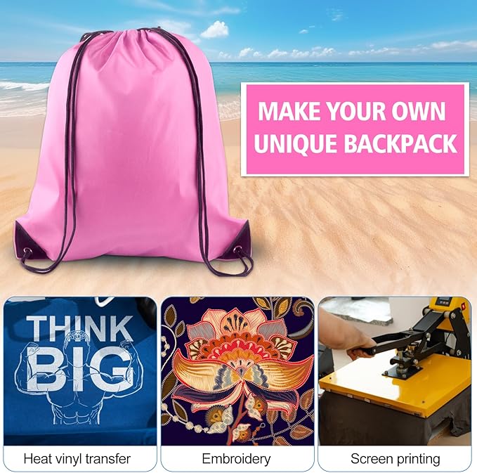 KUUQA 25Pcs Drawstring Backpack Bags Bulk Pink Drawstring Bag Foldable Gym Bag Sport Cinch Sack String Backpack Storage Bags for Women Men Shopping Gym Travel Sports