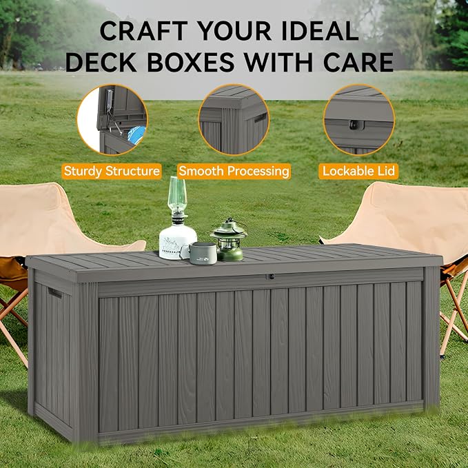 Outdoor Storage Box, 230 Gallon Large Outdoor Resin Deck Box, Storage - Image 3