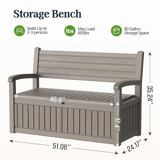 Outdoor Bench, Waterproof Garden Storage Bench, 100 Gallon Deck Box | Lockable - Image 2