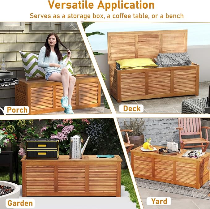 DREAMADE 47 Gallon Deck Box, Acacia Wood Outdoor Storage Bench, Natural | Patio - Image 8