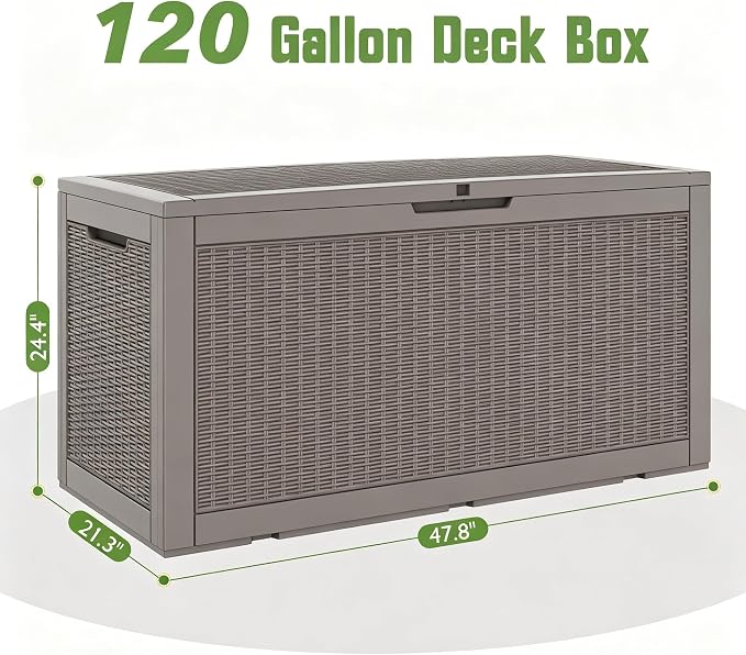120 Gallon Waterproof Large Resin Deck Box, Lockable Large Outdoor Storage - Image 2