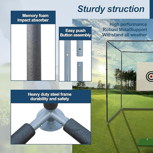 10x10x10 FT Golf Practice Hitting Net Cage with Metal Frame & Target - Indoor Outdoor Portable Training Net for Driving Chipping - Includes Mat & Accessories