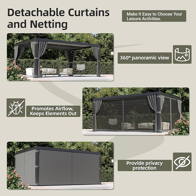 AirWire 12'x16' Louvered Pergola All-Aluminum Gazebo Dark Gray | Outdoor Pergola - Image 7