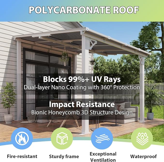 Aoxun 8’x10’ Gazebo with Aluminum Frame & Polycarbonate Panel, Outdoor Patio - Image 7