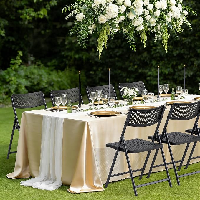 4-Pack Black Folding Chairs, Mesh Plastic Seat - Image 6