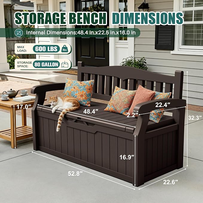 Devoko 80 Gallon Storage Bench Deck Box Waterproof&Lockable | Outdoor Benches - Image 2