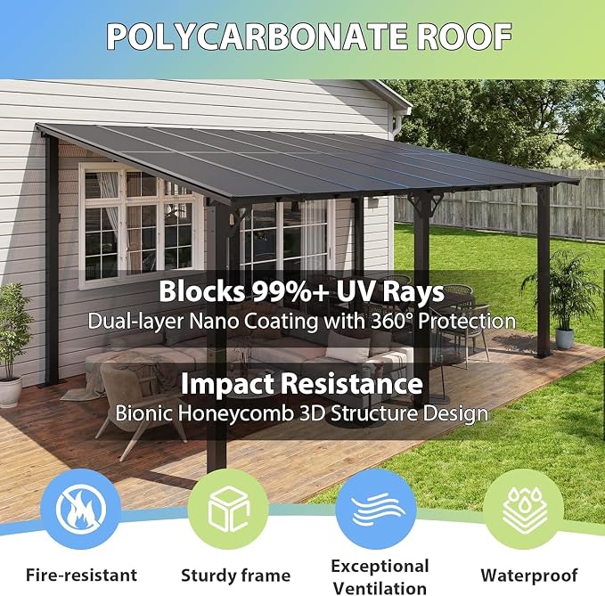 Aoxun 16’x10’ Gazebo with Aluminum Frame & Polycarbonate Panel, Outdoor Patio - Image 6