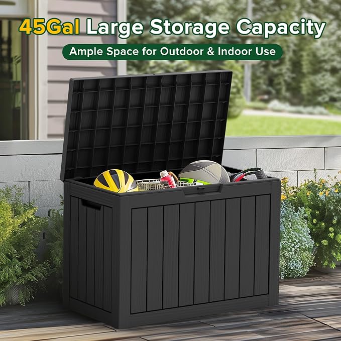 TARKARI 45 Gallon Lockable Resin Deck Box, Waterproof & UV-Resistant Outdoor - Image 3