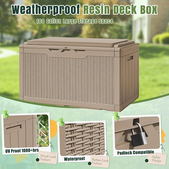 Greesum 100 Gallon Resin Deck Box Large Outdoor Storage - Image 2