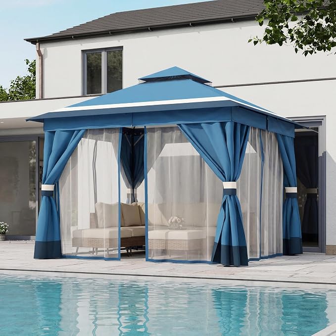 10'x10' Outdoor Gazebo, Metal Frame Heavy Duty Patio Canopy Tent Shelter - Image 3