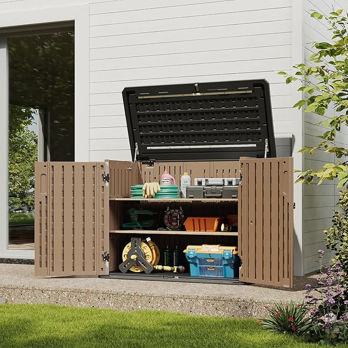Aoxun Outdoor Storage Cabinet 35 Cu.Ft Outdoor Trash Can Storage Shed, and Lawn - Image 2