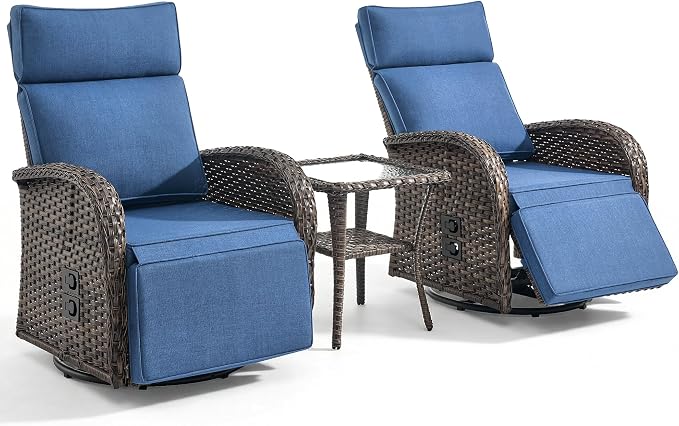 3 Pieces Zero Gravity Patio Swivel Recliner Chairs Set of 2 - Image 7