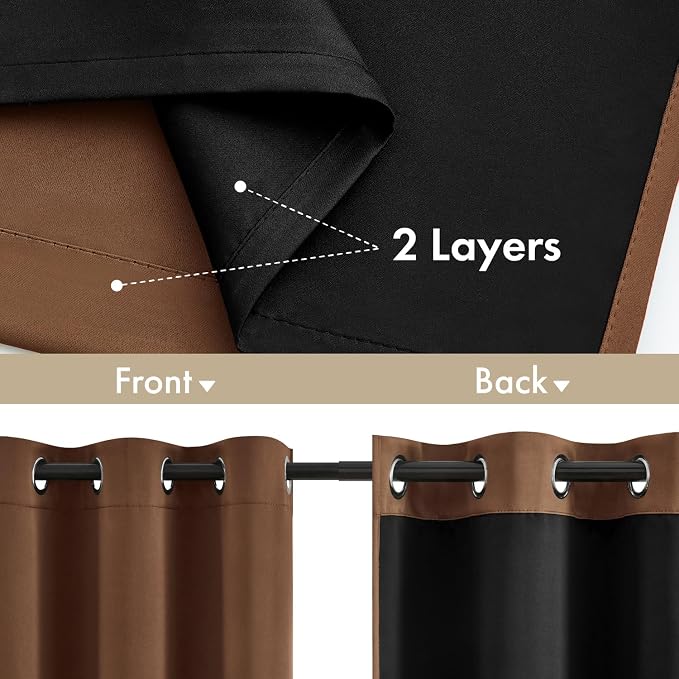 MIULEE 100% Blackout Curtains for Bedroom 40x45 Inch Length Mocha Brown | 2 - Image 3