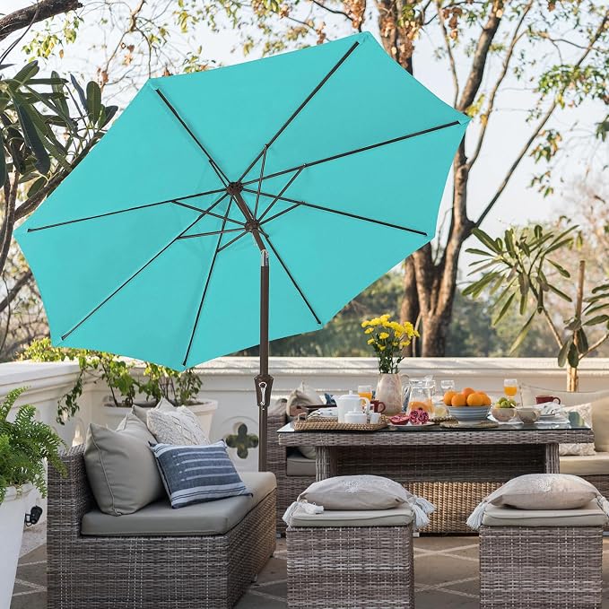 JEAREY 9FT Outdoor Patio Umbrella, Market Umbrella, Peacock Blue | Outdoor - Image 4