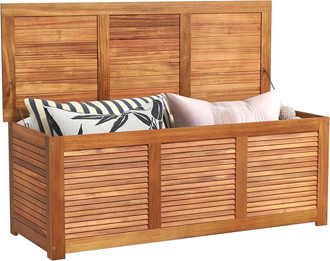 RELAX4LIFE Deck Box Acacia Wood, 46 Gallon Backyard Storage Bin Container by RELAX4LIFE
