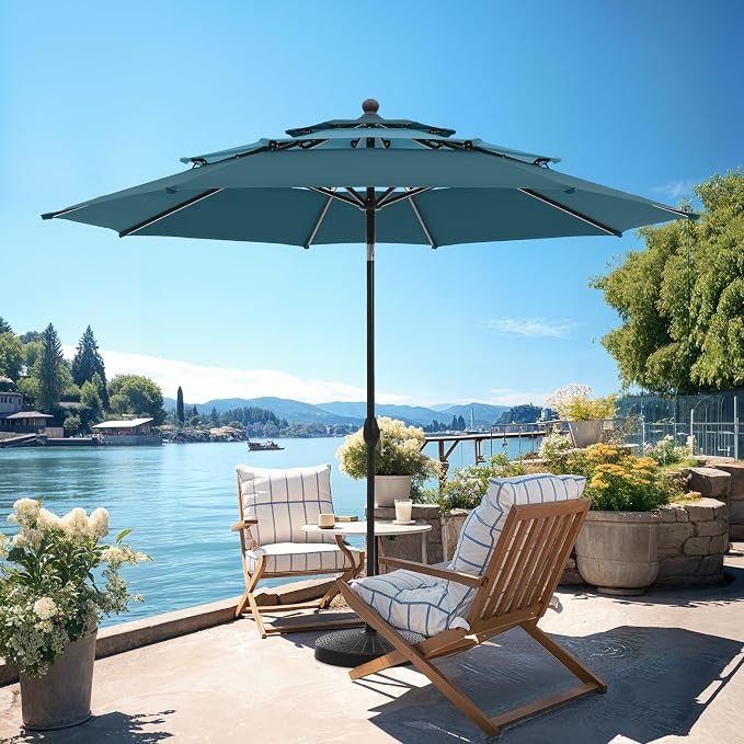 PHI VILLA 10ft Outdoor Patio Umbrellas, 3 Tier Table Umbrella, Cyan & Green | - Image 7