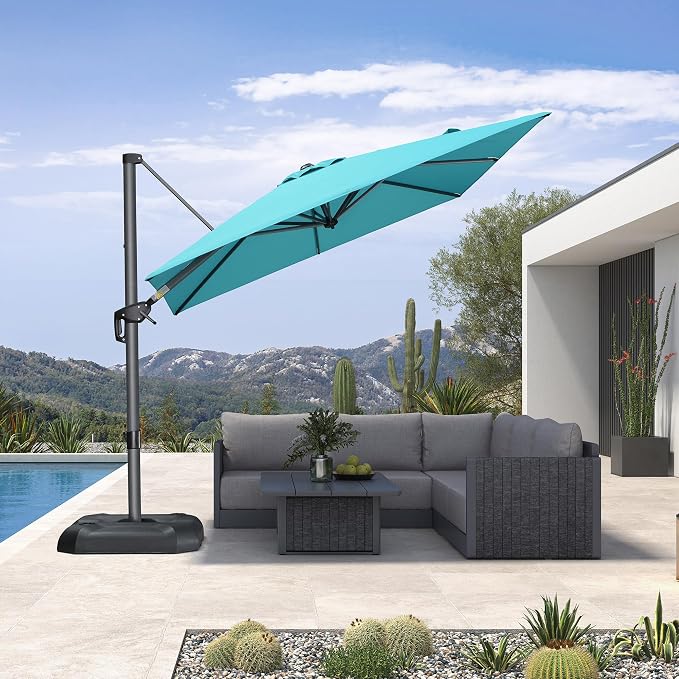 PURPLE LEAF Outdoor Umbrella 8' x 8' Square Sun Protection Turquoise | Smooth by PURPLELEAF