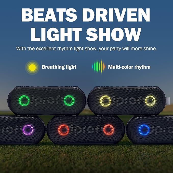 Dprofy New Play 2 Rounds of Golf, 2Pcs Magnetic Bluetooth Golf Speaker Golf Cart Speaker, Stereo Sound Portable Pro Wireless Waterproof Speaker with Rich Bass, Golf Accessories Golf Gifts (with Light)