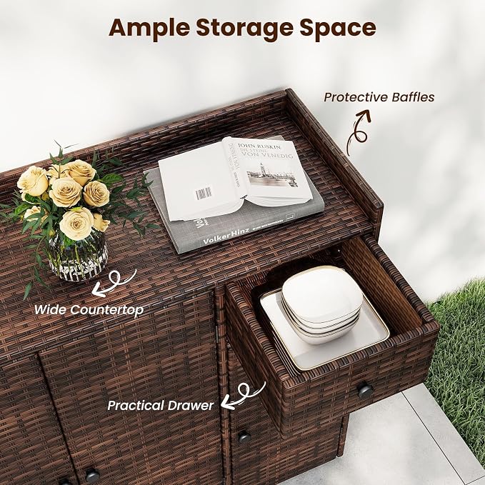 Tangkula Rattan Outdoor Storage Cabinet, Patiojoy Outdoor Cabinet - Image 3