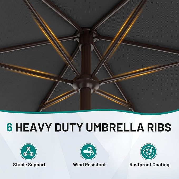 7.5FT Patio Umbrella Table Market Umbrella w/Tilt and Crank, Heavy-Duty Outdoor - Image 3