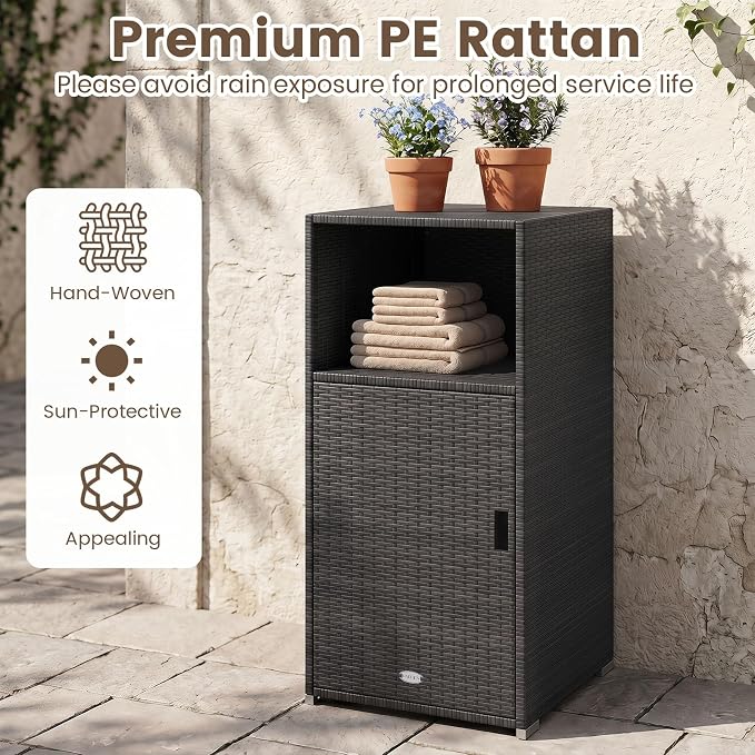 Tangkula Rattan Outdoor Storage Cabinet, Patiojoy PE Wicker Outdoor Cabinet - Image 4