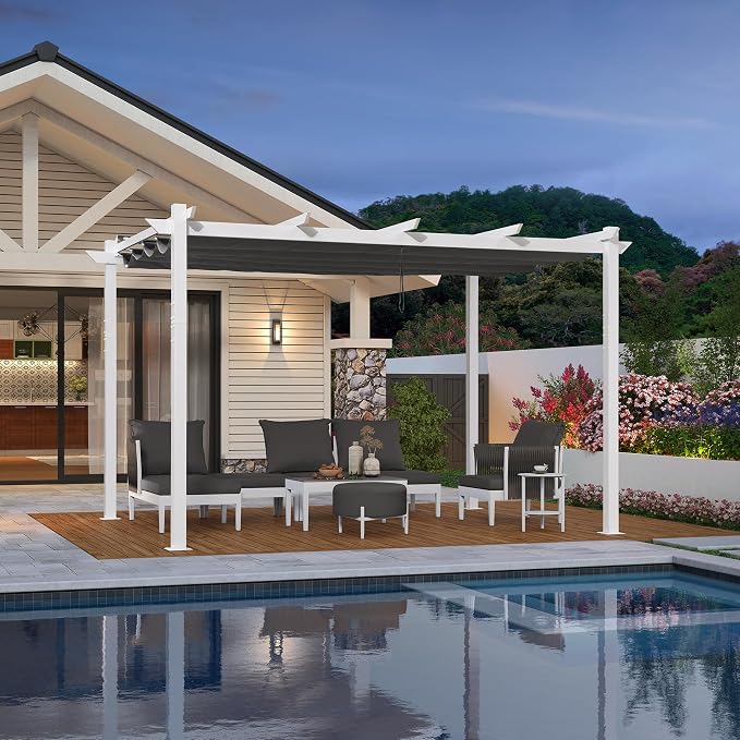 PURPLE LEAF Retractable Pergola 10' x 13' White Pergola, Extra Canopy, anchored - Image 2