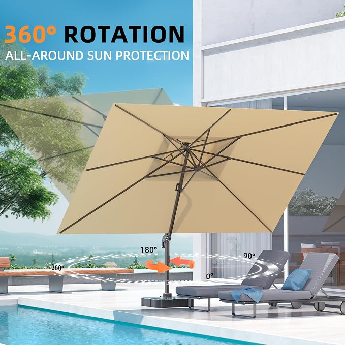10' X 13' Outdoor Patio Umbrella Large Rectangle Cantilever Umbrella - Image 3