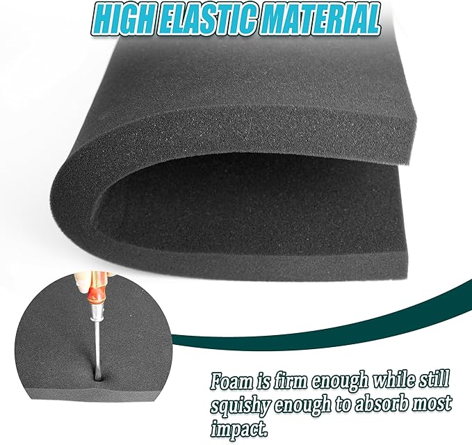 6 PCS Black Foam Padding- 16x12x1 Inch Polyurethane High Density Foam Cuttable Black Sheet Pad Cushioning Inserts for Packing Cases and Crafts